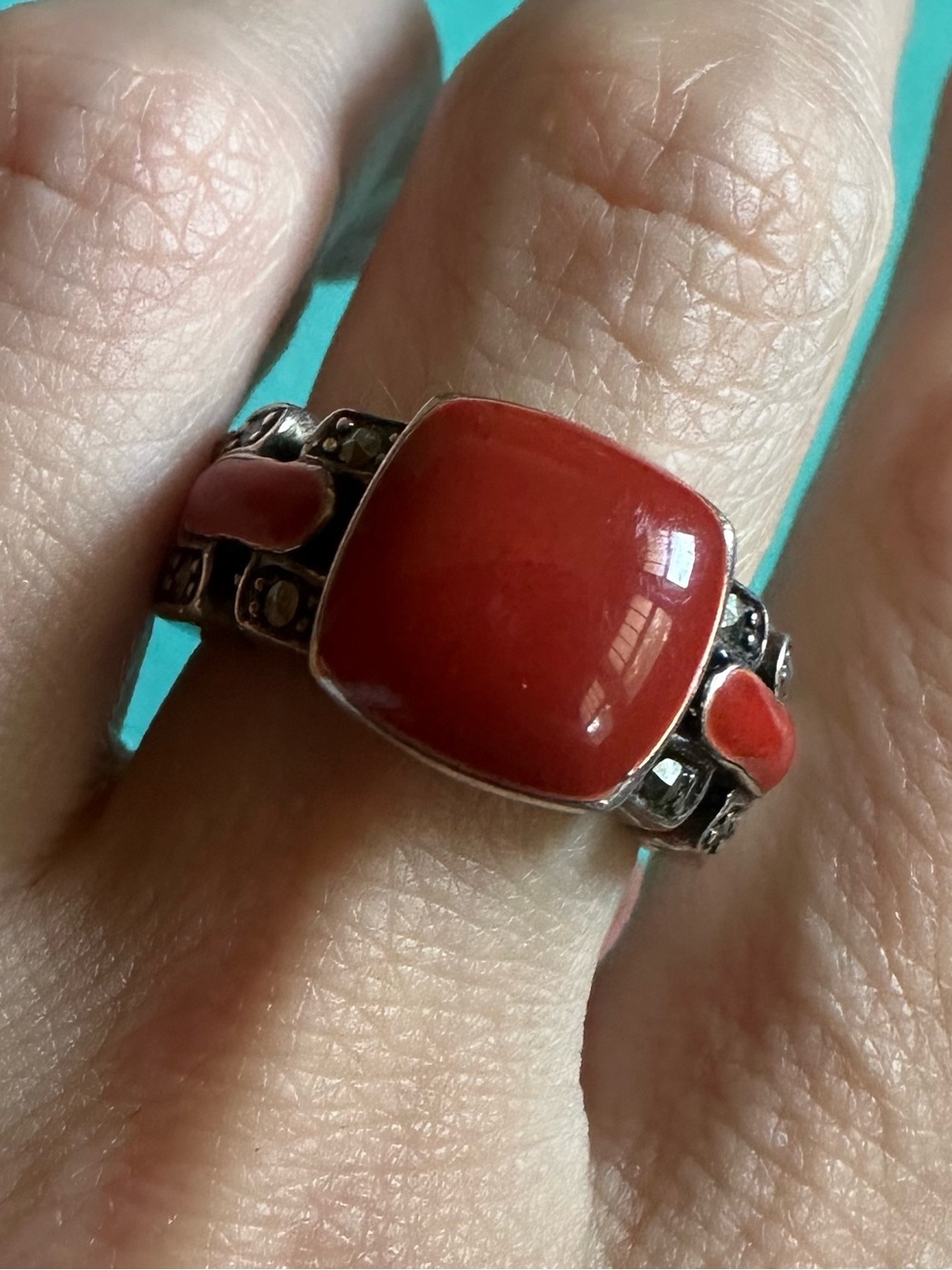 Vintage Modernist Sterling Silver Unknown Polished Stone Ring Size 6